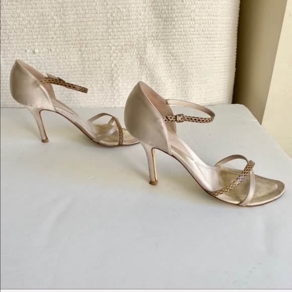 AS-IS 7.5 Silk Snakeskin Sandals Party Heels Nude - Picture 8 of 8